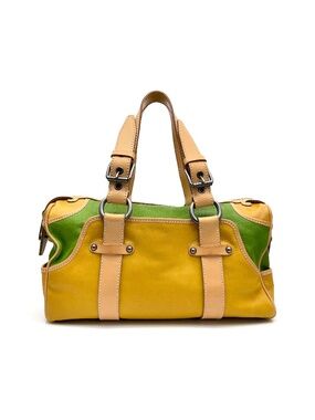 CELINE Two-Tone Leather Satchel Handbag Tan Trim Made in Italy